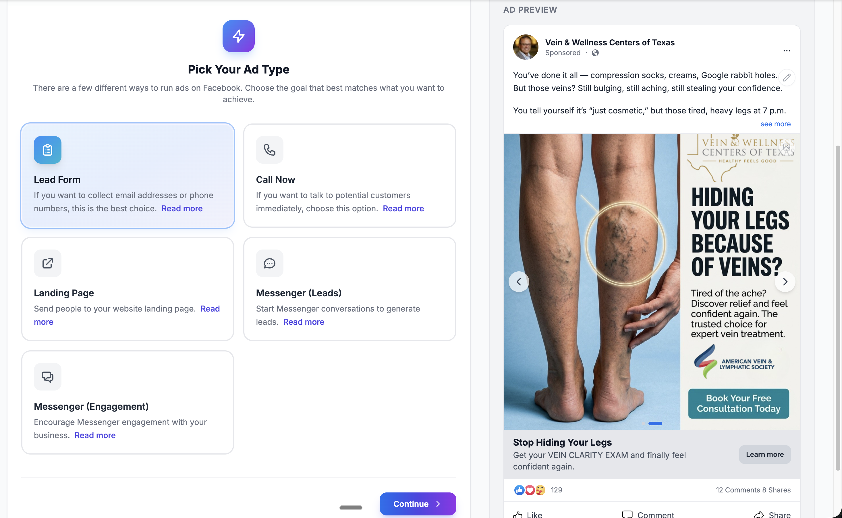 Ad type picker
